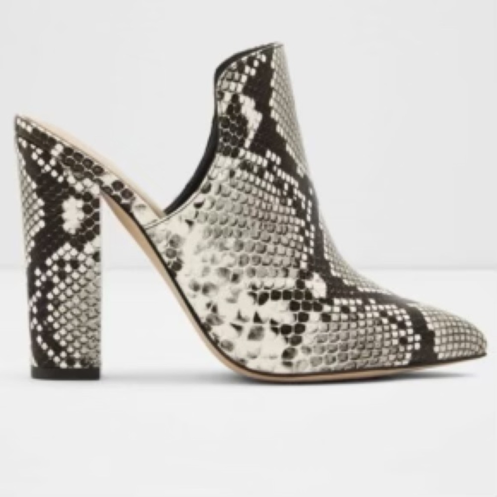 Aldo snake print booties. 4 1/2 inch heel
